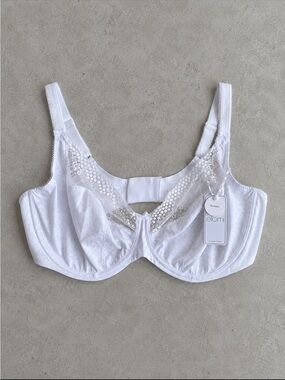 Elomi Lucie Plunge Underwire Bra White Lace NWT 44H UK 44FF Plus Size